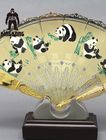 Traditional Personal  Metal Folding Fan , Handmade Panda Bamboo  Metal Chinese Fan