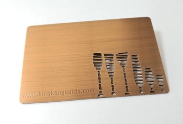 Custom CR80 Classic Copper Brushed Metal Membership Card Cut Out Logo With Etching Text