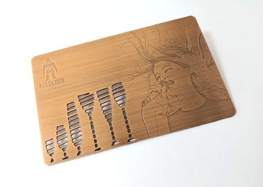 Custom CR80 Classic Copper Brushed Metal Membership Card Cut Out Logo With Etching Text