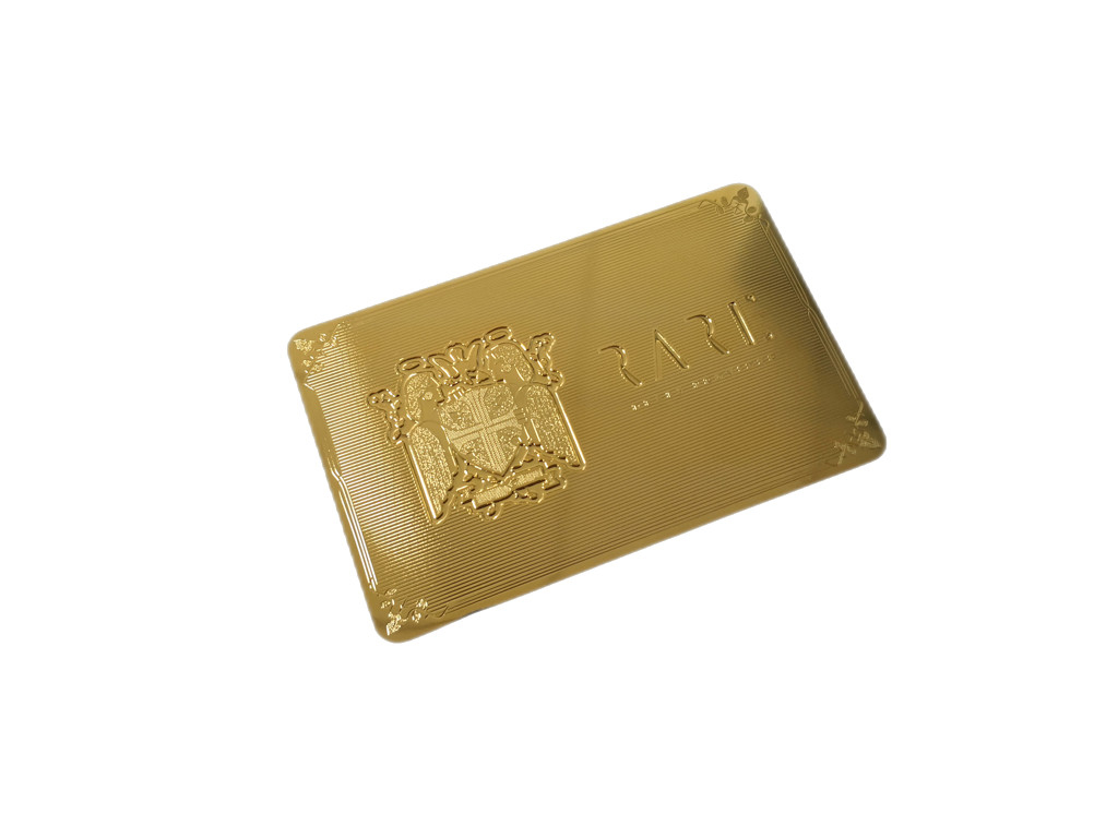 24K Gold Metal Business Cards CR80 Etch Logo QR Code Silkscreen Printing