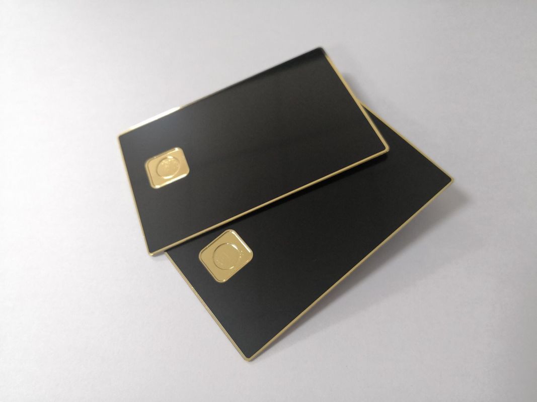 Custom 0.8mm Plain Matte Black Metal Bank Card With Contact Chip Hole