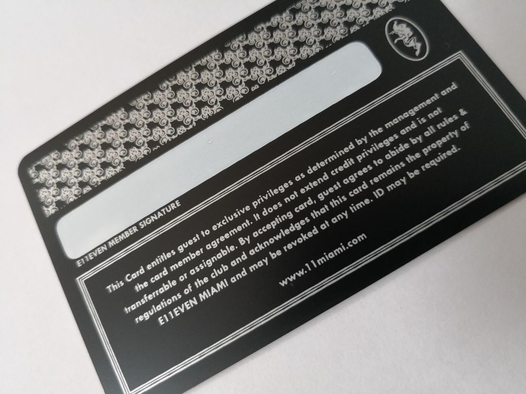 Durable Matte Black Metal Business Cards With Silver Printing And Signature Panel